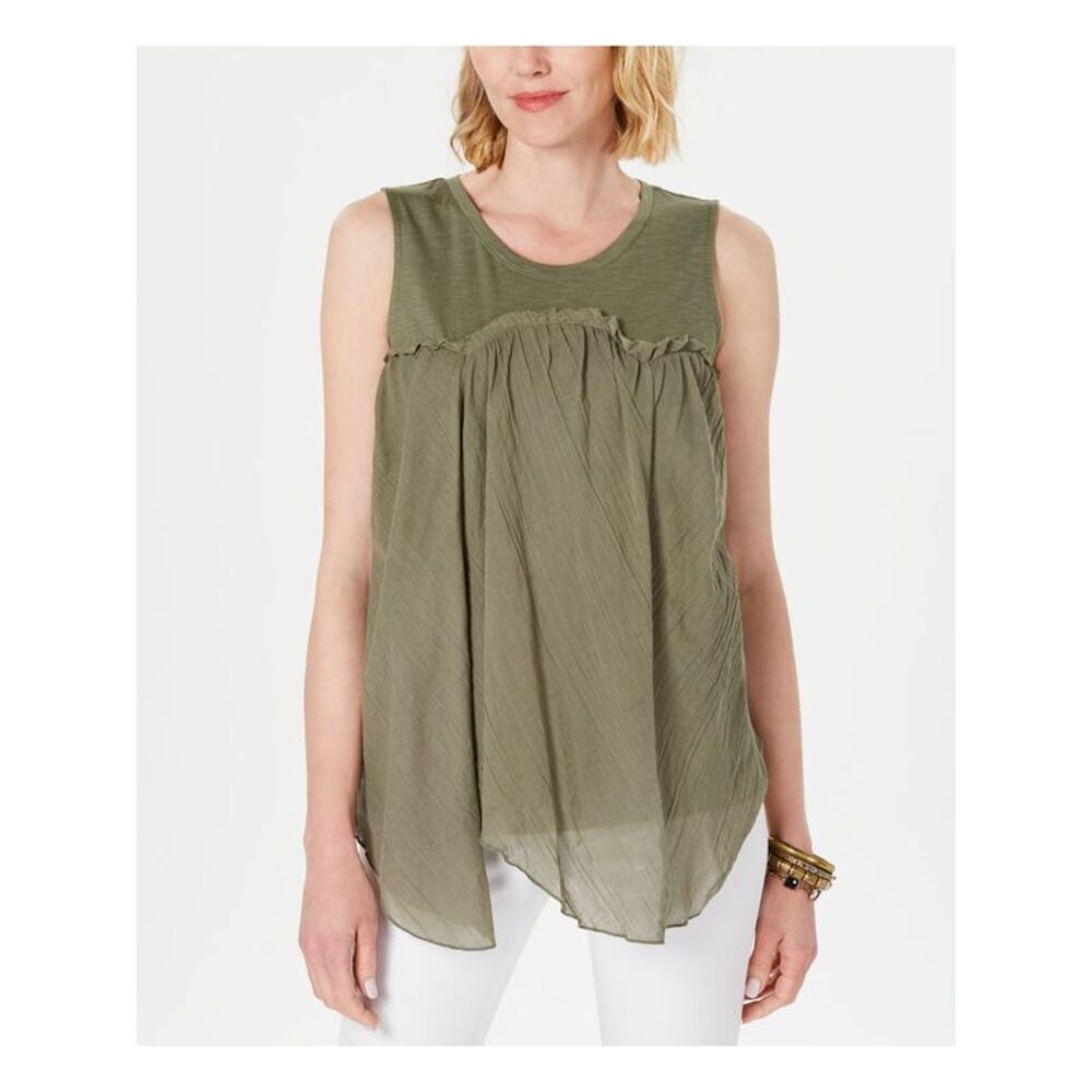 STYLE & COMPANY Womens Green Handkerchief-hem Sleeveless Handkerchief Top XL